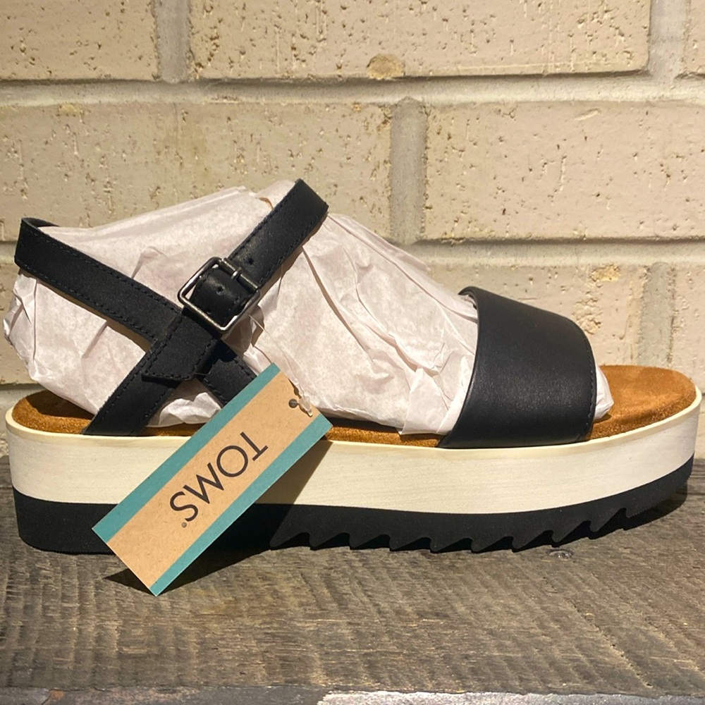 Toms Brynn Black Leather Platform Sandal - sz 8.5 - Leather Black